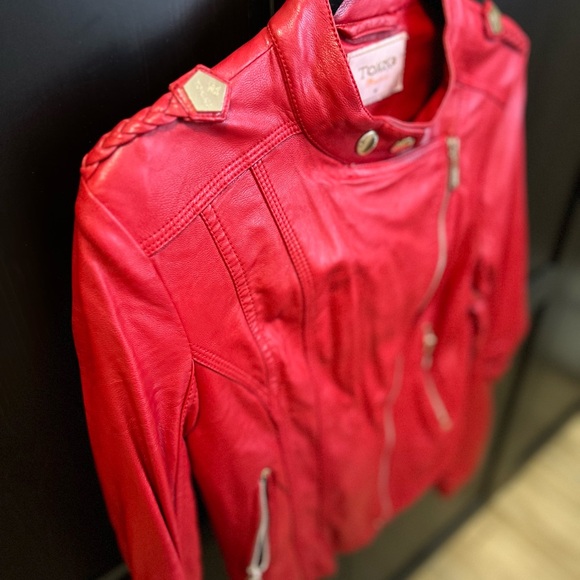 womens red faux leather biker jacket toxik fashion size medium - Picture 7 of 16